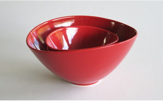 A40-223 ARITA PORCELAIN LAB(アリタポーセリンラボ) 赤釉・なぶり鉢セット 有田焼 モダン 小鉢 麺鉢 サラダボウル