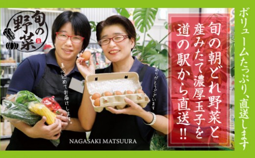 【A5-007-07】道の駅松浦海のふるさと館『旬のお野菜＋産みたて濃厚玉子6個』の大満足セット！【7月発送】のサムネイル