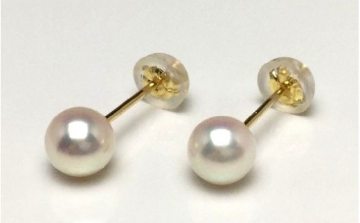 【025-02】老舗の真珠専門店・高品質アコヤ真珠ピアス5.0～5.5ミリ　Ｋ18（Ｋ14ＷＧ）*