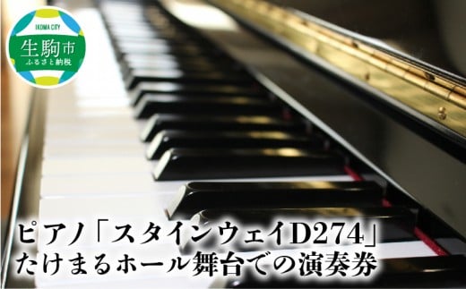 ピアノ「スタインウェイD274」たけまるホール舞台での演奏券 ピアノ スタインウェイD274 たけまるホール 舞台 チケット ピアノ演奏 ピアノ演奏体験 ホール 大ホール 音楽 体験 体験チケット 体感 1コマ演奏 事前予約 グランドピアノ 送料無料