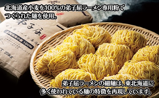 北海道産小麦を100％使った、弟子屈ラーメン専用粉でつくられた麺を使用。