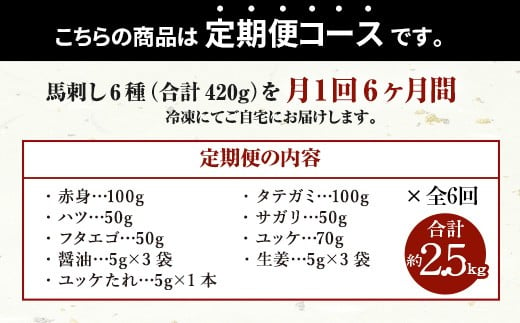 【定期便】6回 桜屋 馬刺し 6種420g 計約2.5kg 醤油・生姜付き