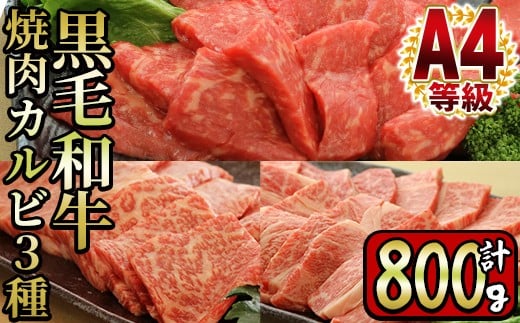 Y7 日本一の和牛 等級 鹿児島県産黒毛和牛カルビ焼肉3種 計800g qや焼き肉にぴったりの特上牛肉スライス 財宝 鹿児島県湧水町 ふるさと納税 ふるさとチョイス