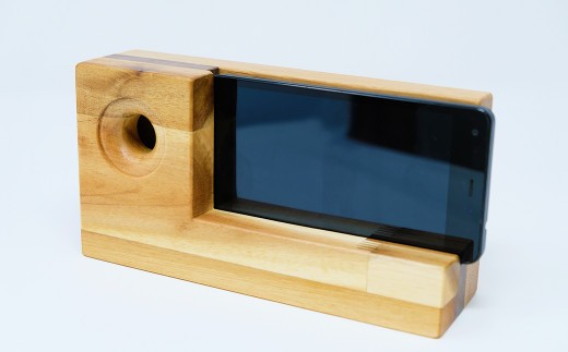 非電源 高品位木材を使用した 木製 スマートフォンスピーカー【アカシア】-