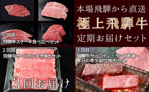 11-H【23】【定期便３回】本場！飛騨直送！！極上飛騨牛セット　ステーキ・すき焼き・焼肉 343707 - 岐阜県下呂市