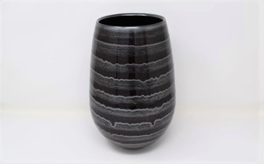 有田焼 博泉窯 鉄砂釉波紋花器 中村慎 作 A550-11