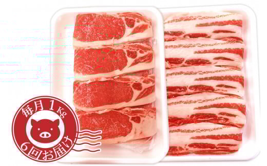 【6ヶ月連続お届け】岩手県産豚ロース・バラ焼肉食べ比べ1㎏セット