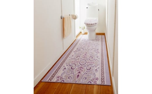 日本製 トイレマット トイレふたカバー（洗浄・暖房便座用） [2点セット] 80cm×115cm  【モダンオーナメント】滑り止め加工（ホワイトラベンダー）