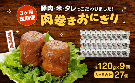 【定期便 年3回】宮崎県産 肉巻きおにぎり 9個×年3回 計27個 豚肉