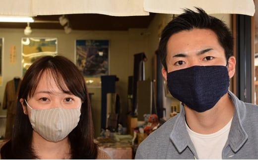 天然の抗菌作用 結城つむぎ(シルク)の手作りマスク[2枚セット] 大1枚・中1枚 0440