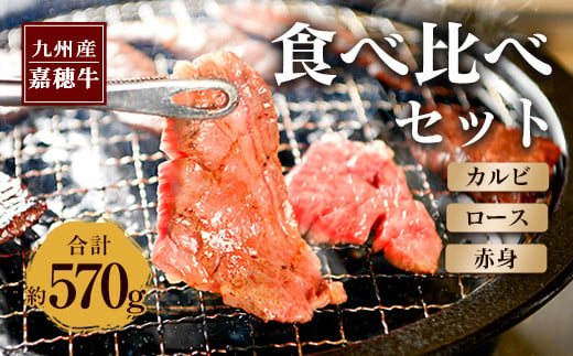 嘉穂牛 食べ比べセット 3種 合計約570g カルビ ロース 赤身 牛肉 243231 - 福岡県嘉麻市