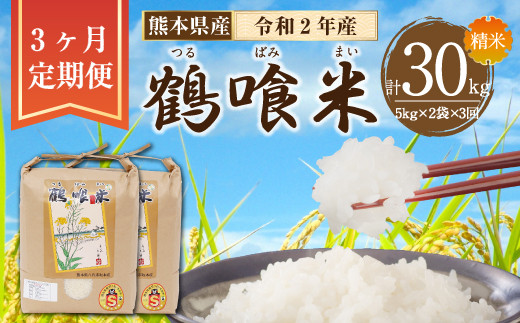 【定期便 3回】令和2年産 熊本県産 鶴喰米 つるばみまい 10kg(5kg×2袋)