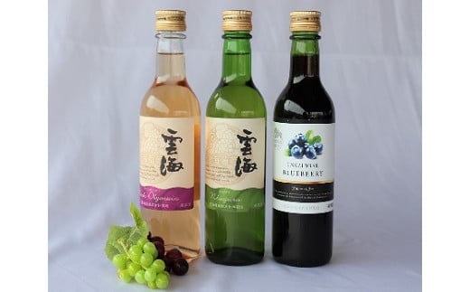 雲海ワイン お試しミニボトル 3種類 白 ブルーベリー 飲みやすい 甘口 ワイン 少量 360ml（02-112）