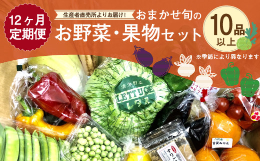 【定期便 毎月12ヶ月】生産者直売所発！おまかせ旬のお野菜・果物セット！