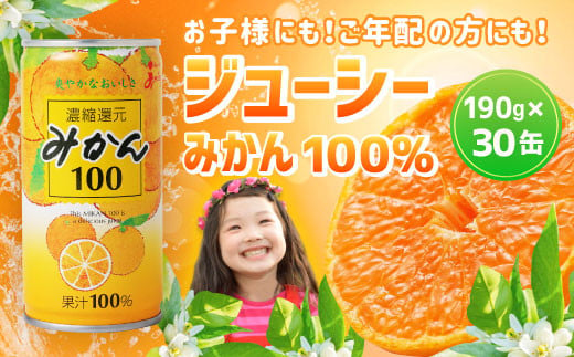 JA ジューシー みかん 100％ ジュース 190g×30缶セット 320155 - 熊本県宇城市