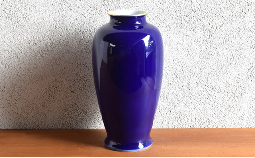 深川製磁、瑠璃牡丹花瓶、大型38センチ