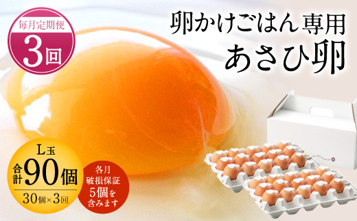 【定期便 3ヶ月】卵かけごはん専用 あさひ卵 L玉サイズ×30個