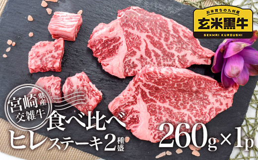 【カミチク】ヒレ2種盛り 260ｇ 宮崎県産玄米黒牛＜1-179＞牛肉 ステーキ