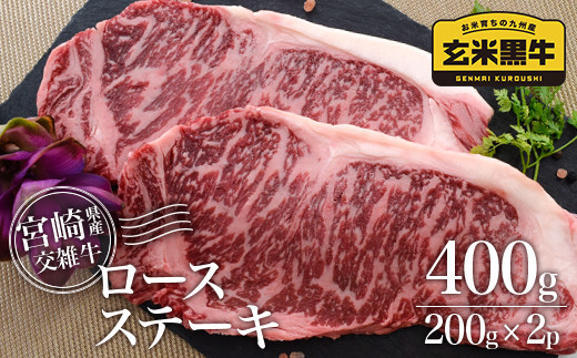 【カミチク】ロースステーキ　400ｇ　200ｇ×2パック　宮崎県産玄米黒牛＜1-178＞