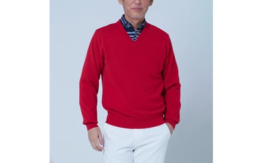 日本製 カシミヤ100% Vセーター 赤 Mサイズ [2606] 248959 - 大阪府泉大津市
