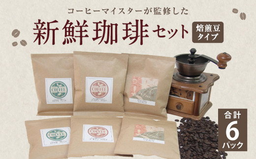 コーヒーマイスター監修 新鮮珈琲 豆 タイプ 3種 6パック セット 246091 - 福岡県直方市