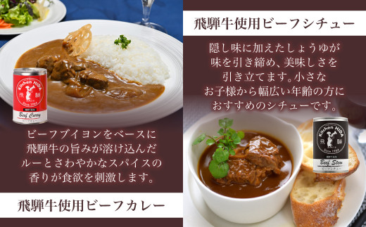 キッチン飛騨 缶詰セット 飛騨牛を使った ビーフカレー ビーフシチュー ハヤシビーフ 飛騨豚使用ポークカレー B511 岐阜県高山市 ふるさと納税 ふるさとチョイス