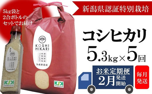 【定期便・2月～発送】コシヒカリ 白米 5.3kg×5回（計 26.5kg）重ちゃんが愛情込めて作ったお米[Y0248] 537779 - 新潟県柏崎市