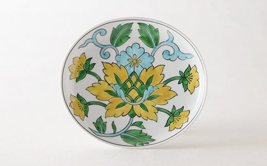 源右衛門窯 赤絵更紗唐花紋 皿 No.1 黄 器 食器 ケーキ皿 飾り皿 花紋 有田焼 A50-237