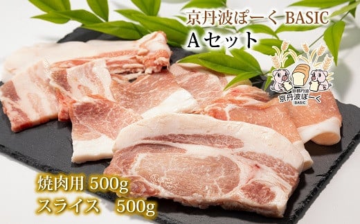 岸本畜産の自社ブランド豚「京丹波ぽーく」ベーシックの焼肉用とスライスのセット。