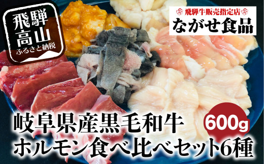 岐阜県産 黒毛和牛 ホルモン 食べ比べセット 600g（100g×6） 飛騨高山 a579