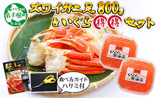 515 ズワイガニ足 800g 北海道 いくら イクラ 80g 2個 専用ハサミ付 カニ かに 蟹 北海道弟子屈町 ふるさと納税 ふるさと チョイス