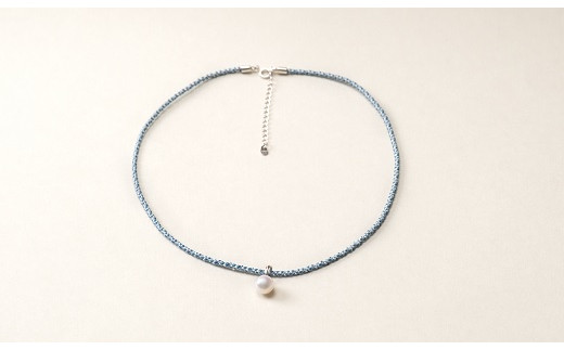 真珠とシルクのネックレス8.0mｍ　ブルー 255495 - 愛媛県西予市