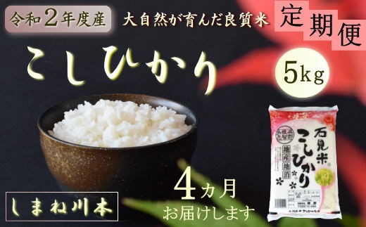 令和2年産 お米定期便 4ヵ月 しまね川本 コシヒカリ 5kg 計kg 島根県川本町 ふるさと納税 ふるさとチョイス