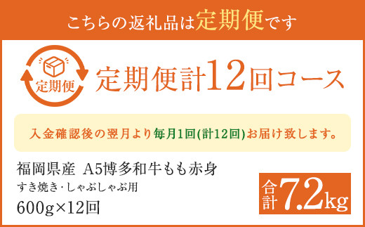 【12ヶ月定期便】福岡県産 もも赤身 600g すき焼き しゃぶしゃぶ用