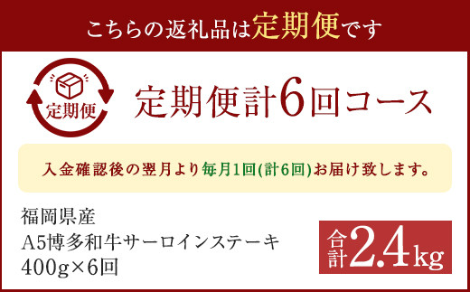 6ヶ月定期 福岡県産・A5 博多和牛 サーロイン ステーキ 200g×2