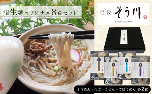 潤生麺（うどん・そば・そうめん・ごぼうめん）オリジナルセット 計8食入り 323595 - 熊本県玉名市