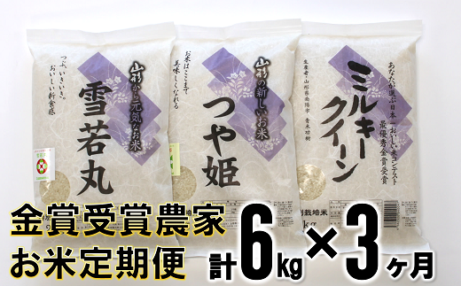 1053 金賞受賞農家お米セット定期便(計6kg×3回)