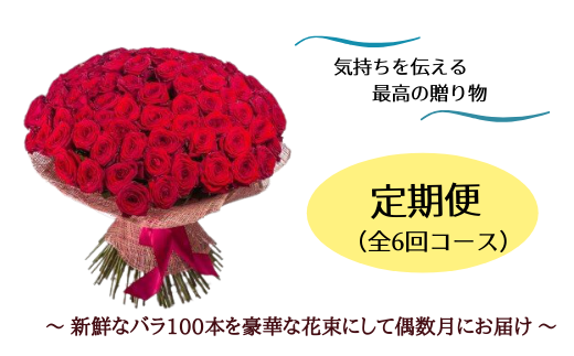 【腕いっぱいの美しいバラ100本】（偶数月にお届け、年6回）600-001 1319965 - 岡山県総社市
