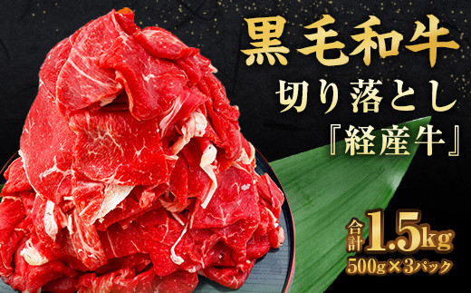 九州産 黒毛和牛 赤身 切り落とし 「経産牛」 合計1.5kg（500g×3パック） 牛 肉 熊本県 水上村 979181 - 熊本県水上村