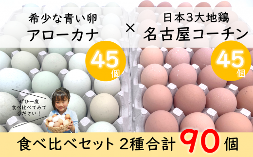 希少な青い卵「アローカナ」と「名古屋コーチン」の食べ比べセット合計90個