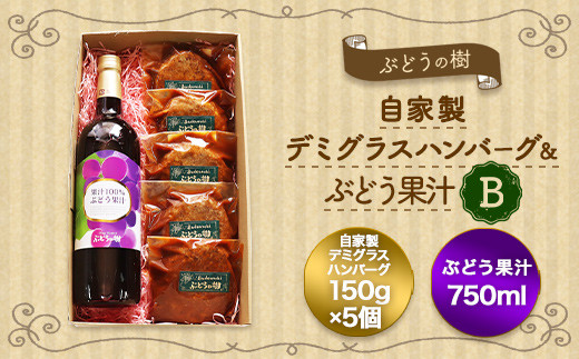 ぶどうの樹 自家製 ハンバーグ 150g×5個&ぶどう果汁 B