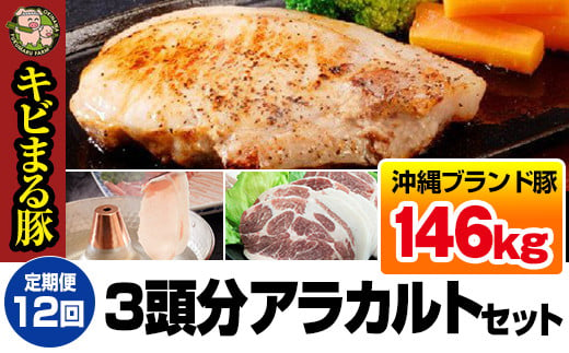 【定期便:12回】沖縄キビまる豚３頭分アラカルトセット（約146kg）