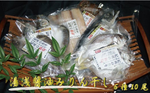 和歌山の近海でとれた新鮮魚の梅塩干物と湯浅醤油みりん干し6品種10尾入りの詰め合わせ 858525 - 和歌山県太地町