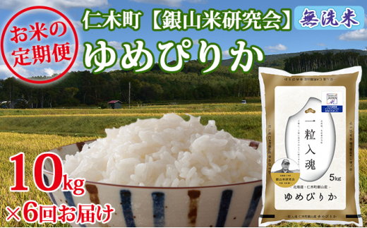 6ヶ月連続お届け【ANA機内食に採用】銀山米研究会の無洗米＜ゆめぴりか＞10kg