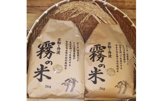 米 令和5年産 亀岡盆地『霧の米』 玄米 5kg×2袋 計10kg＜アスカ有機農園＞《令和5年 2023年産 特別栽培米 コシヒカリ 米》
