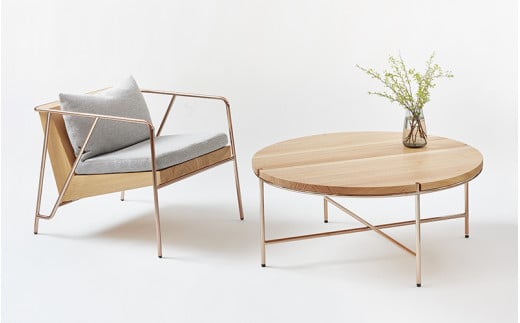 【FIL】コーヒーテーブル MASS Series 900 Coffee Table -Natural Wood & Copper Frame-
