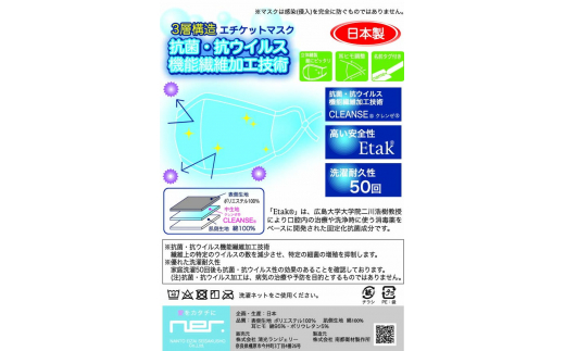 ふるさと納税 ３層構造 エチケットマスク2枚組（抗菌・抗ウイルス機能