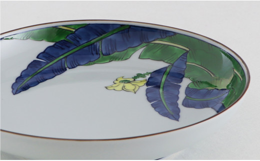 A45-85 源右衛門窯 染錦芭蕉絵（楕円皿） 器 食器 皿 ｶﾚｰ皿 盛皿 深 