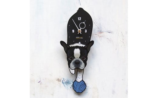 D-056M1 フレンチブル(白黒)-犬の振り子時計 ネズミ