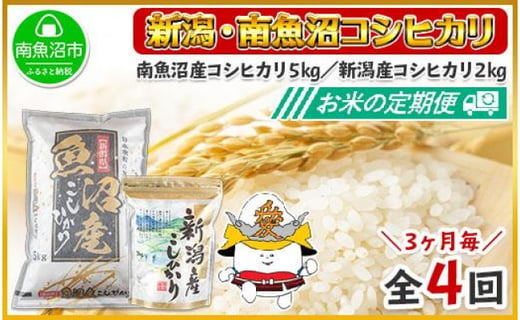 定期便 新潟県 南魚沼産 コシヒカリ お米 5kg 新潟産 こしひかり 2kg 計7kg 食べ比べセット 年4回セット お米の美味しい炊き方ガイド付き 新潟県南魚沼市 ふるさと納税 ふるさとチョイス